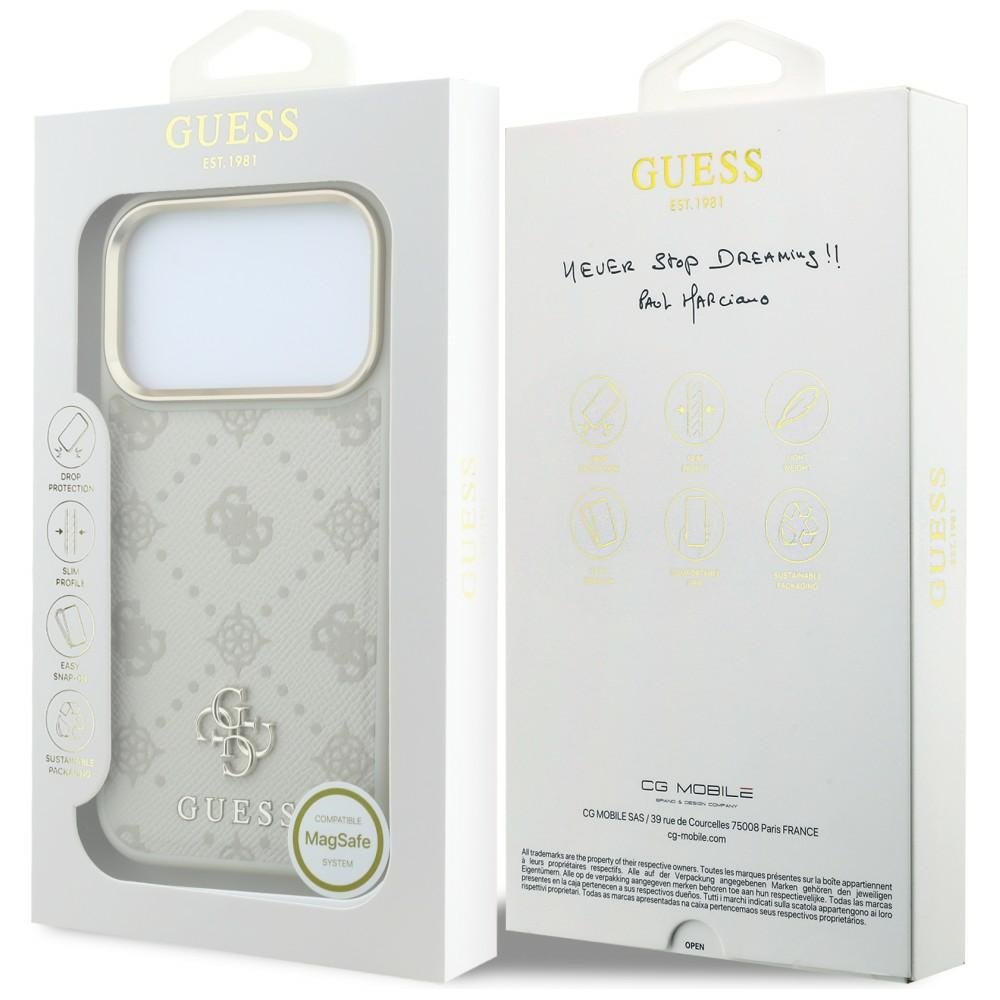 „Guess Stripe Peony 4G Logo MagSafe“ apvalks iPhone 18 Pro / 17 Pro, smilškrāsā