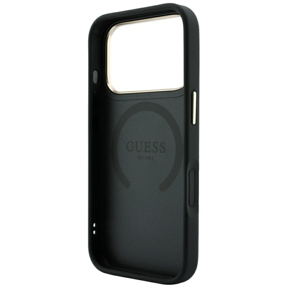 „Guess Stripe Peony 4G Logo MagSafe“ apvalks iPhone 18 Pro / 17 Pro, melns