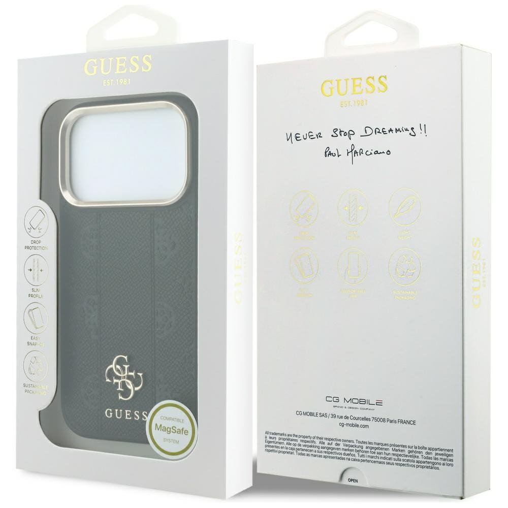 „Guess Stripe Peony 4G Logo MagSafe“ apvalks iPhone 18 Pro / 17 Pro, melns