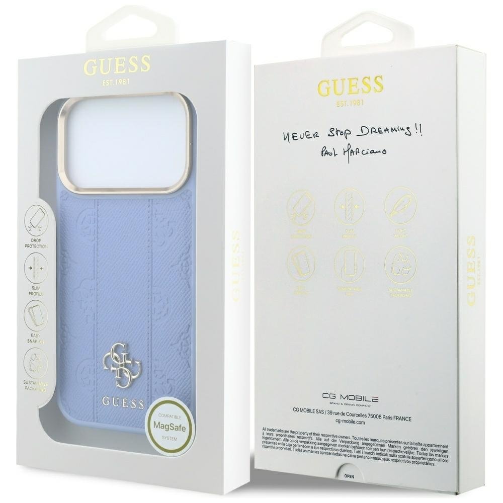 „Guess Stripe Peony 4G Logo MagSafe“ apvalks iPhone 18 Pro / 17 Pro, zils
