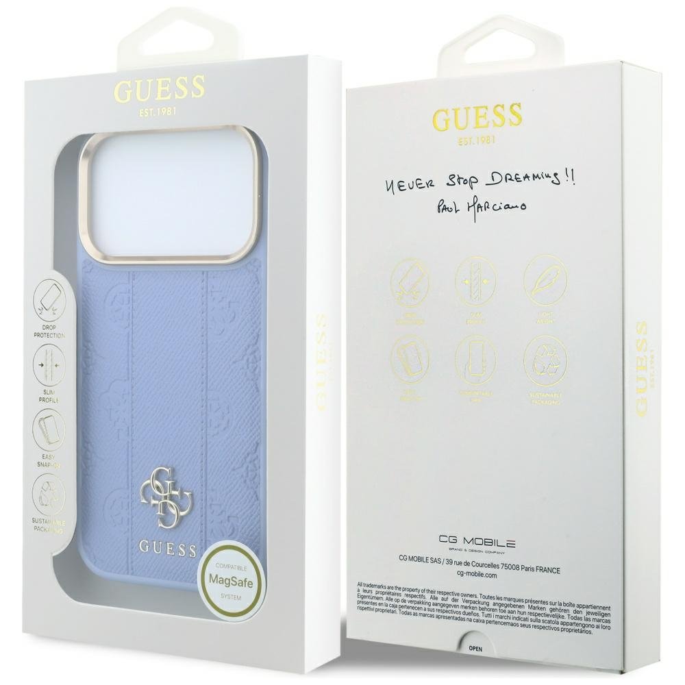 „Guess Stripe Peony 4G Logo MagSafe“ apvalks iPhone 18 Pro Max / 17 Pro Max, zils