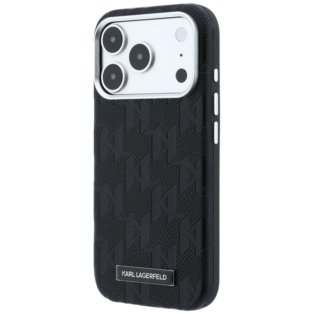 Karl Lagerfeld „Grained Mono Resin Logo MagSafe” apvalks iPhone 18 Pro / 17 Pro, melns