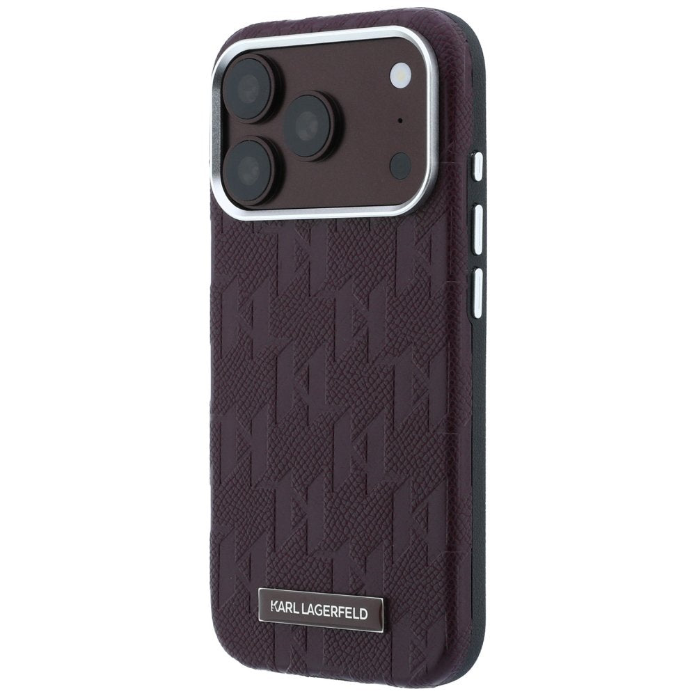 Karl Lagerfeld „Grained Mono Resin Logo MagSafe“ apvalks iPhone 18 Pro Max / 17 Pro Max, bordo krāsā