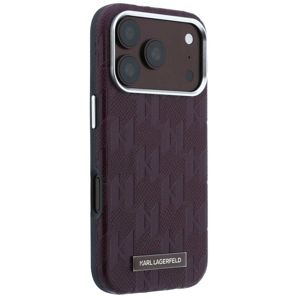 Karl Lagerfeld „Grained Mono Resin Logo MagSafe“ apvalks iPhone 18 Pro Max / 17 Pro Max, bordo krāsā