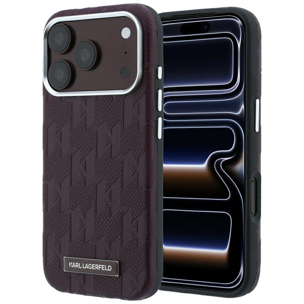 Karl Lagerfeld „Grained Mono Resin Logo MagSafe” apvalks iPhone 18 Pro / 17 Pro, bordo krāsā