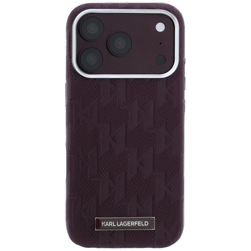 Karl Lagerfeld „Grained Mono Resin Logo MagSafe” apvalks iPhone 18 Pro / 17 Pro, bordo krāsā