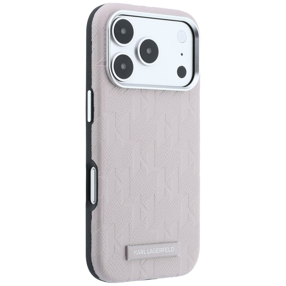 Karl Lagerfeld „Grained Mono Resin Logo“ MagSafe apvalks iPhone 18 Pro Max / 17 Pro Max, rozā krāsā