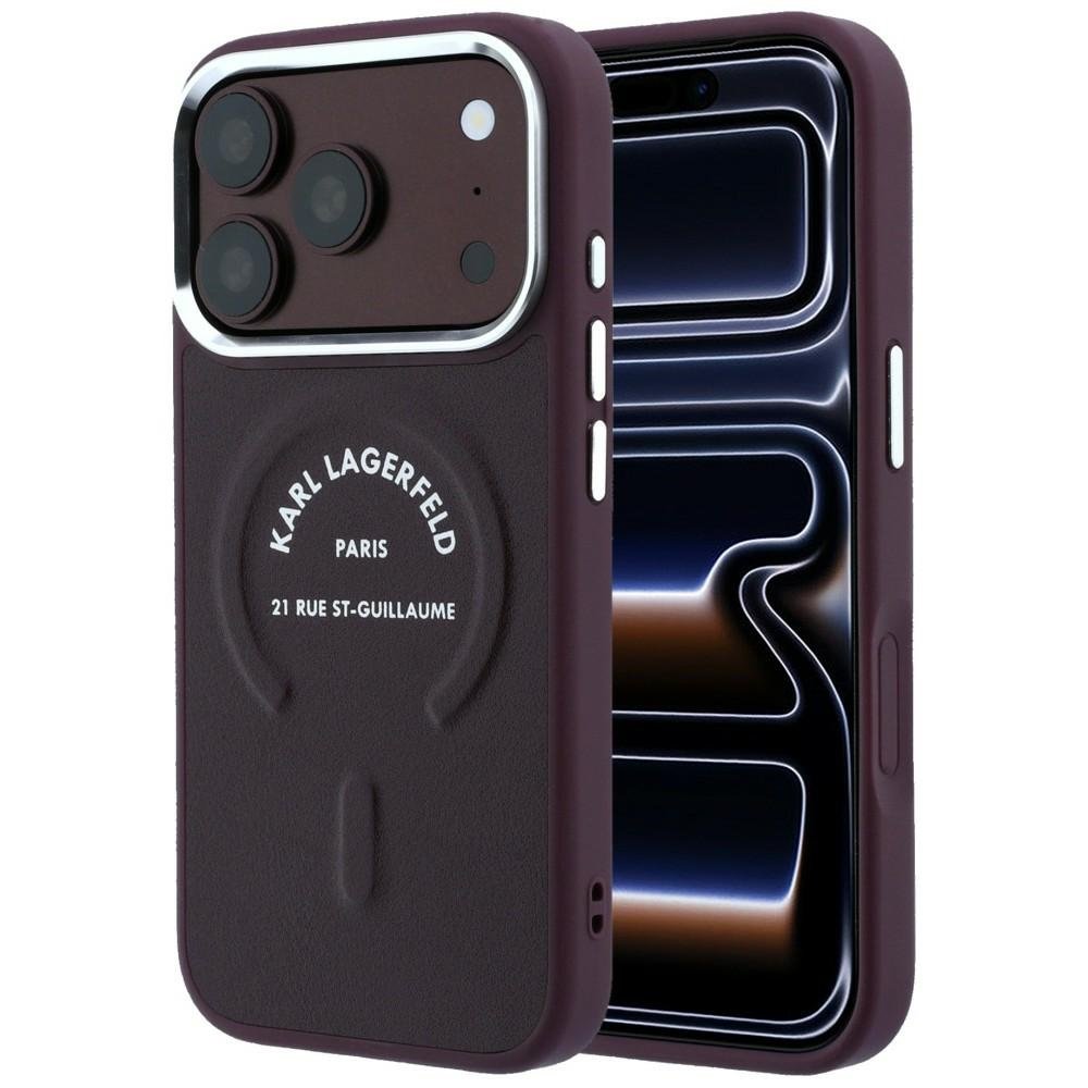 Karl Lagerfeld reljefais atvērtais gredzens ar RSG logotipu un MagSafe funkciju iPhone 18 Pro Max / 17 Pro Max vīna sarkanā krāsā