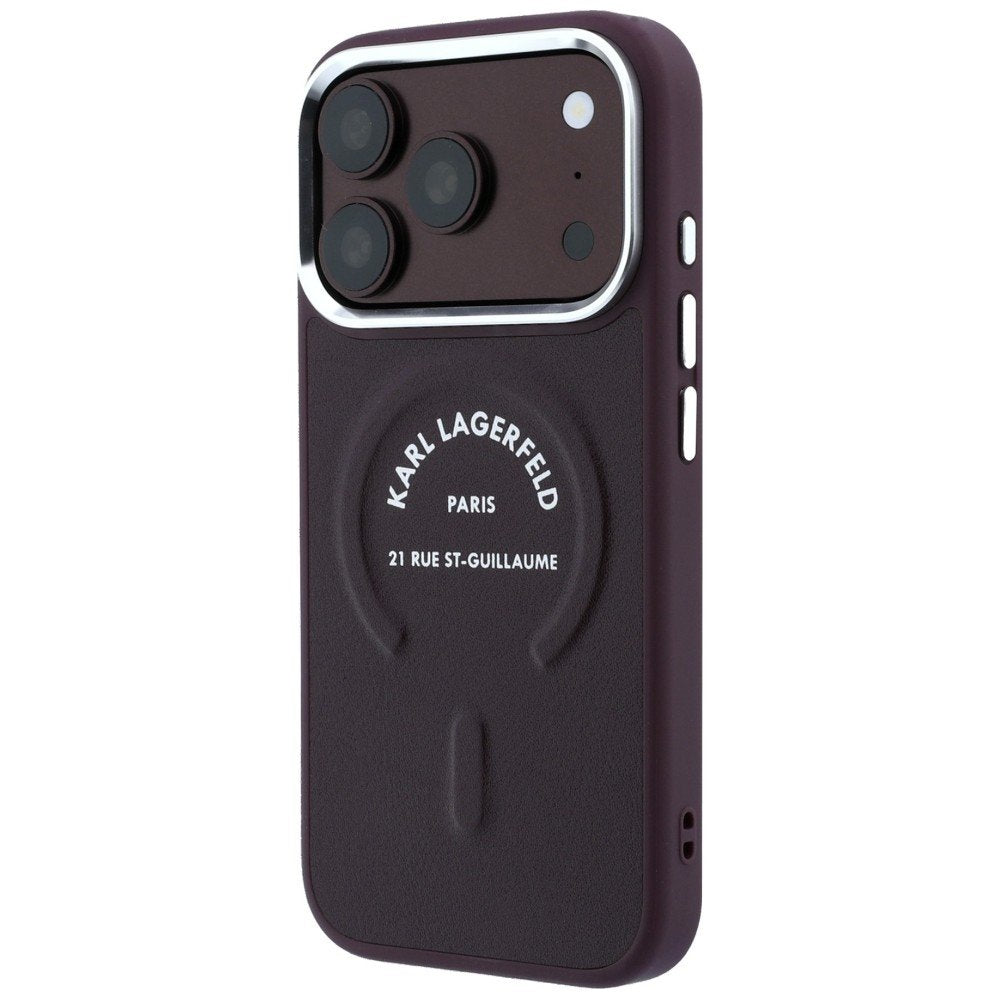 Karl Lagerfeld reljefais atvērtais gredzens ar RSG logotipu un MagSafe funkciju iPhone 18 Pro Max / 17 Pro Max vīna sarkanā krāsā