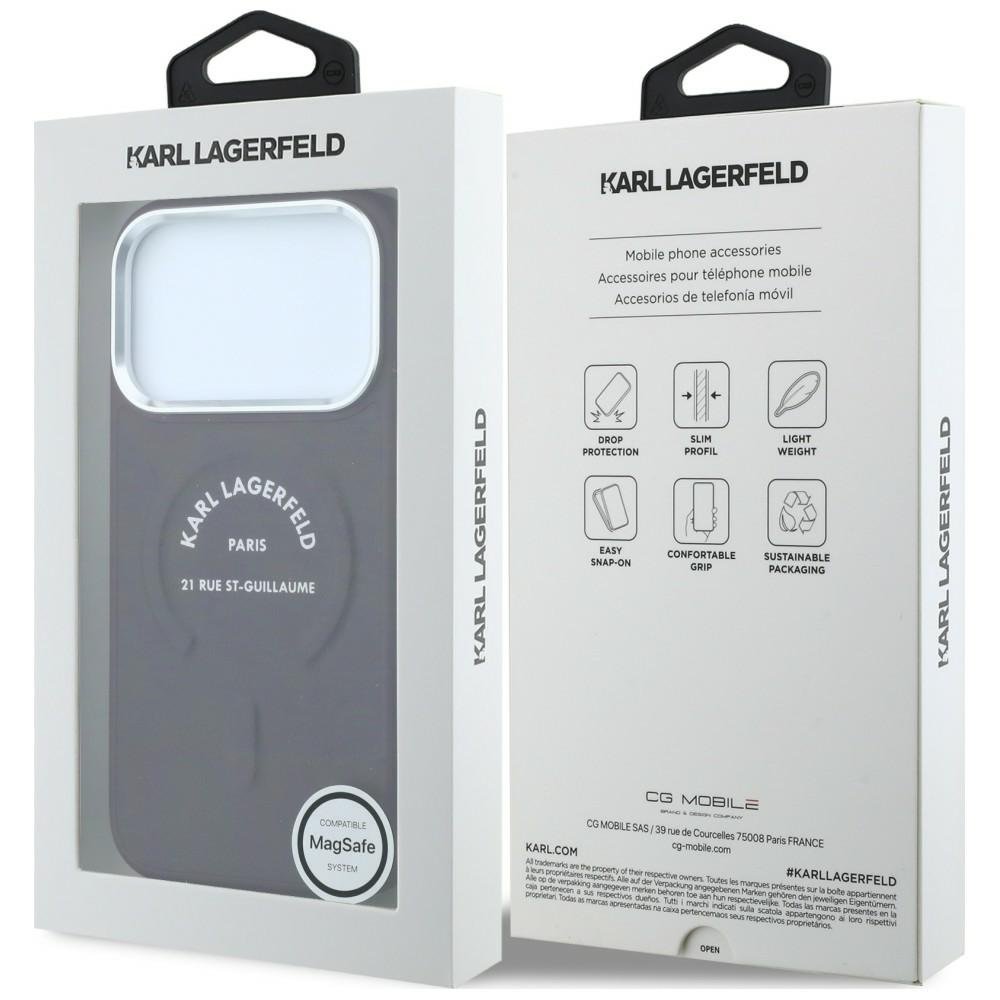 Karl Lagerfeld reljefais atvērtais gredzens ar RSG logotipu un MagSafe funkciju iPhone 18 Pro Max / 17 Pro Max vīna sarkanā krāsā