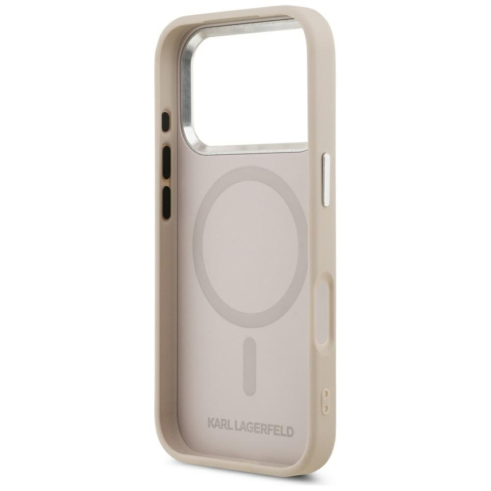 Karl Lagerfeld reljefēts atvērtais gredzens ar RSG logotipu un MagSafe funkciju iPhone 18 Pro / 17 Pro rozā krāsā