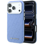 Karl Lagerfeld metāla, garena MagSafe apvalks ar visā virsmā izvietotu logotipu un teksturētu apdari iPhone 18 Pro / 17 Pro, zils