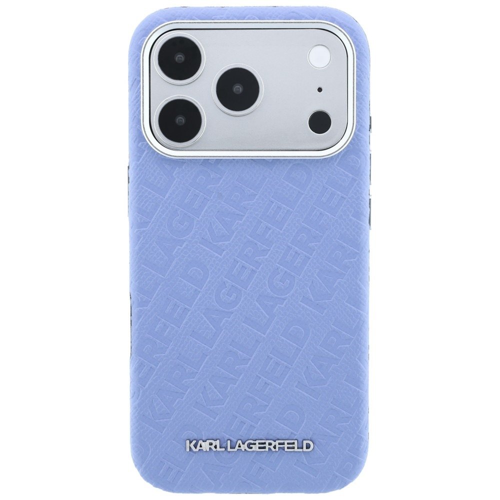 Karl Lagerfeld metāla, garena MagSafe apvalks ar visā virsmā izvietotu logotipu un teksturētu apdari iPhone 18 Pro Max / 17 Pro Max, zils