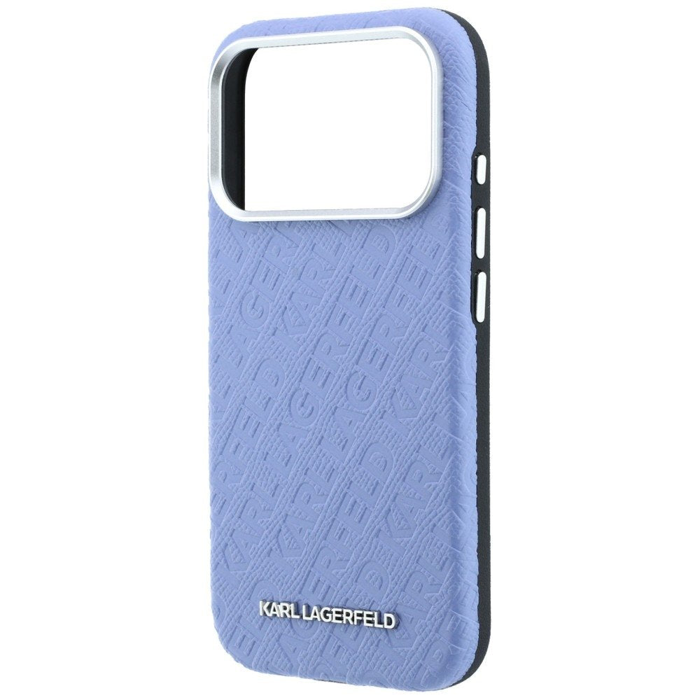 Karl Lagerfeld metāla, garena MagSafe apvalks ar visā virsmā izvietotu logotipu un teksturētu apdari iPhone 18 Pro Max / 17 Pro Max, zils