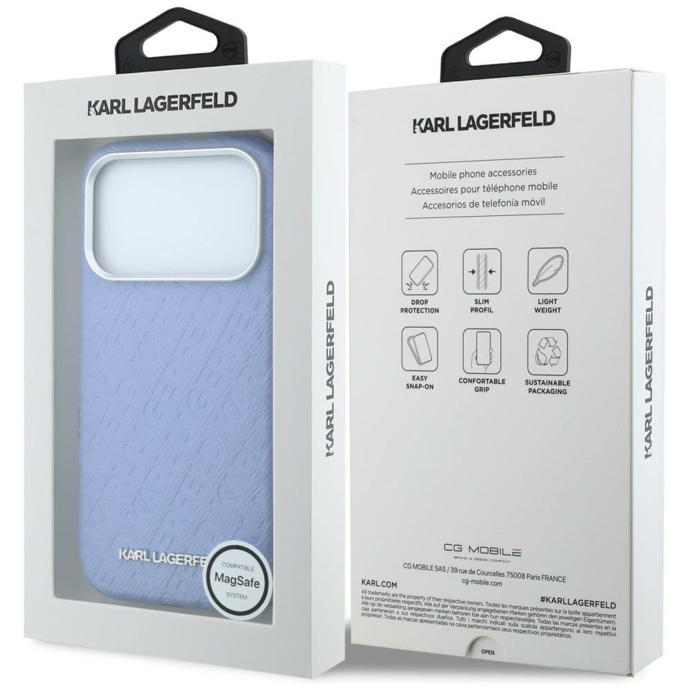 Karl Lagerfeld metāla, garena MagSafe apvalks ar visā virsmā izvietotu logotipu un teksturētu apdari iPhone 18 Pro Max / 17 Pro Max, zils