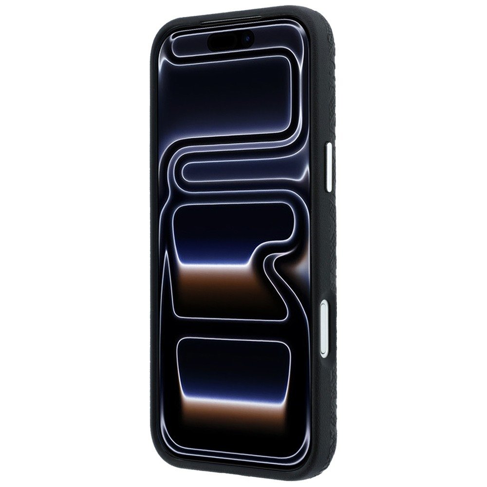 Karl Lagerfeld metāla garenais MagSafe apvalks ar visā virsmā izvietotu logotipu un teksturētu apdari iPhone 18 Pro / 17 Pro, melns
