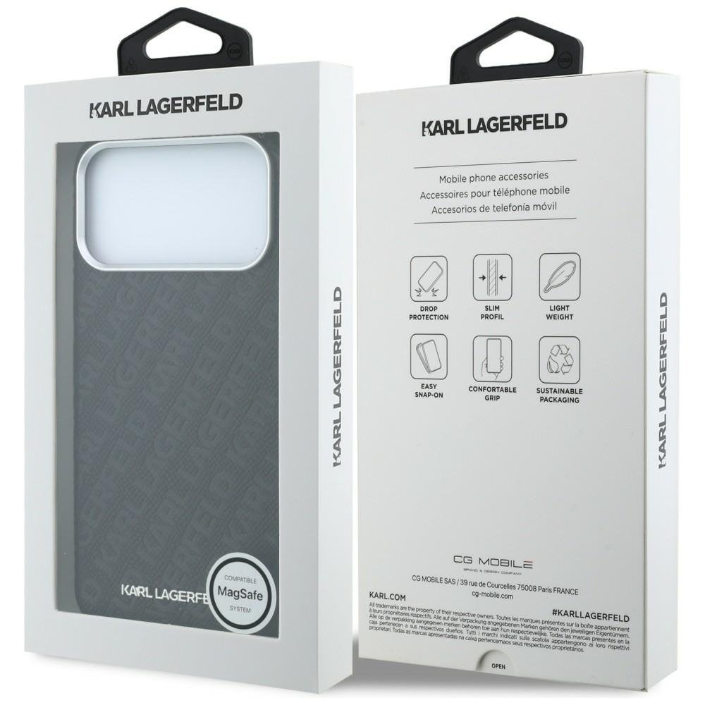 Karl Lagerfeld metāla garenais MagSafe apvalks ar visā virsmā izvietotu logotipu un teksturētu apdari iPhone 18 Pro / 17 Pro, melns