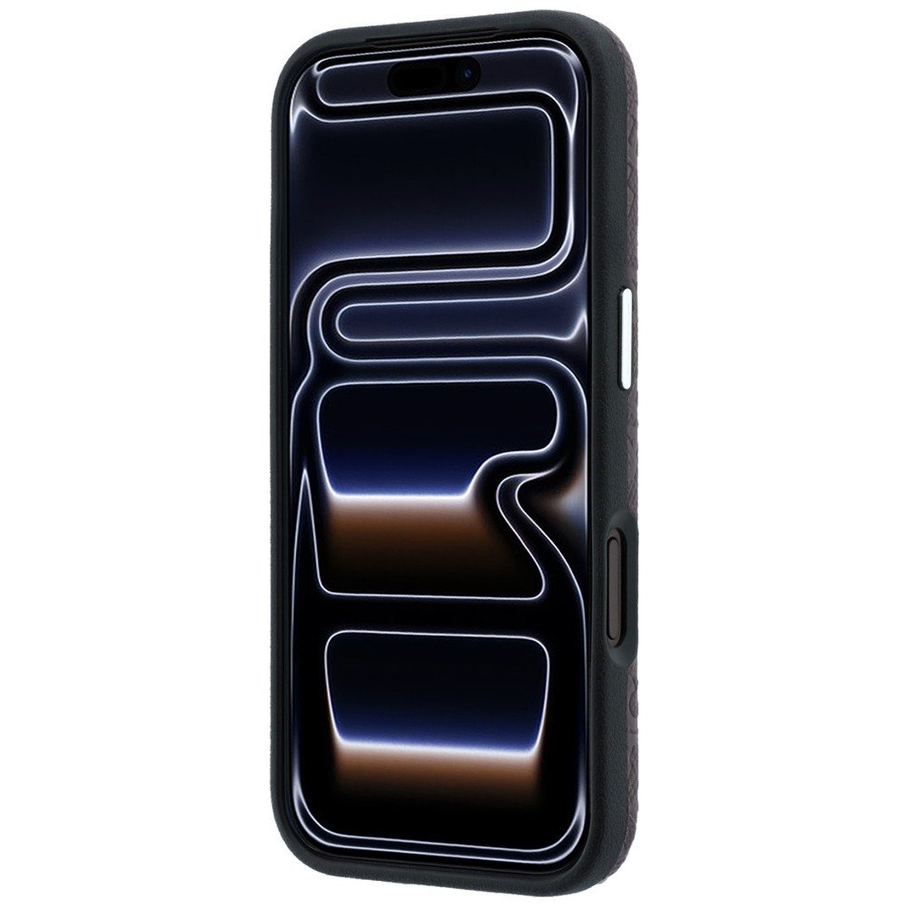 Karl Lagerfeld metāla, garena MagSafe apvalks ar vispārējo logotipa rakstu un graudainu faktūru iPhone 18 Pro / 17 Pro, bordo krāsā