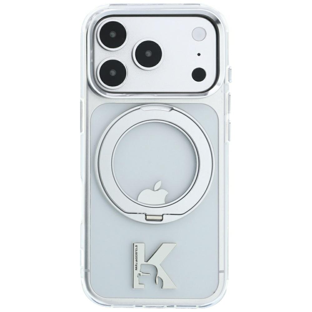 Karl Lagerfeld IML Ring Stand 360 Kameo metāla MagSafe apvalks iPhone 18 Pro / 17 Pro, caurspīdīgs
