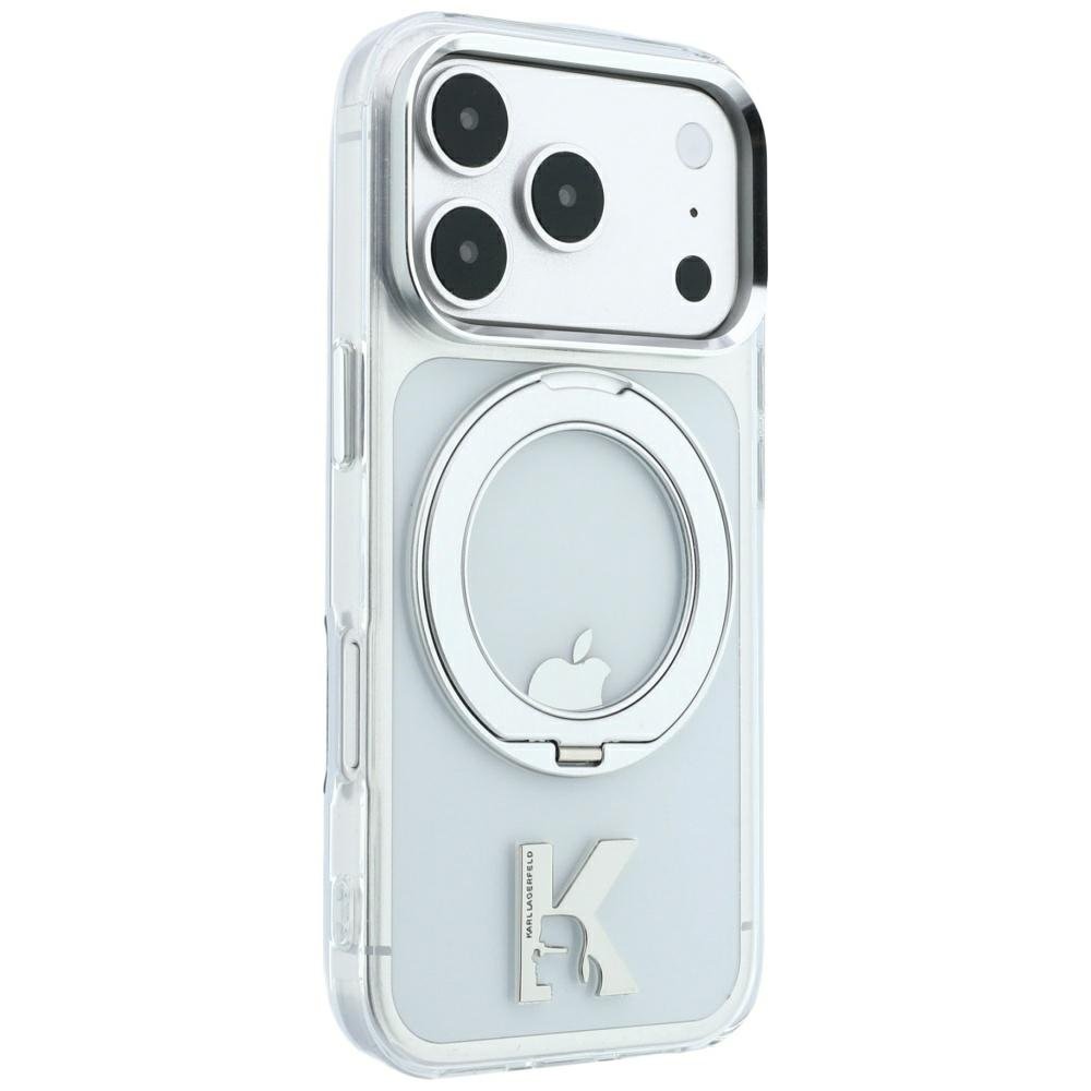 Karl Lagerfeld IML Ring Stand 360 Kameo metāla MagSafe apvalks iPhone 18 Pro / 17 Pro, caurspīdīgs