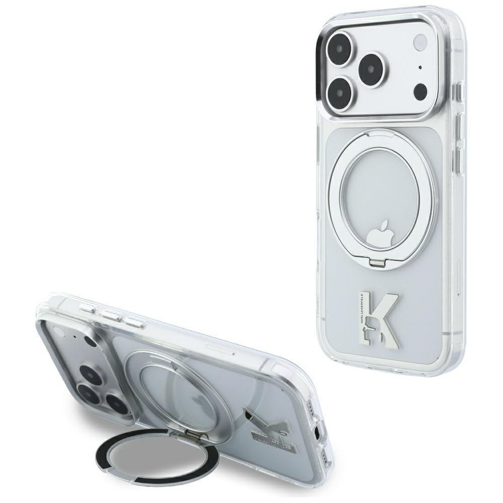 Karl Lagerfeld IML Ring Stand 360 Kameo metāla MagSafe apvalks iPhone 18 Pro Max / 17 Pro Max, caurspīdīgs