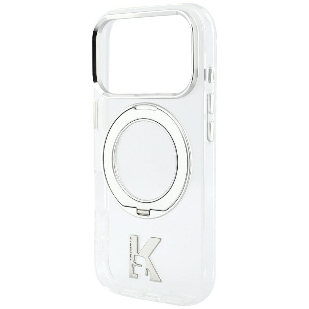 Karl Lagerfeld IML Ring Stand 360 Kameo metāla MagSafe apvalks iPhone 18 Pro Max / 17 Pro Max, caurspīdīgs