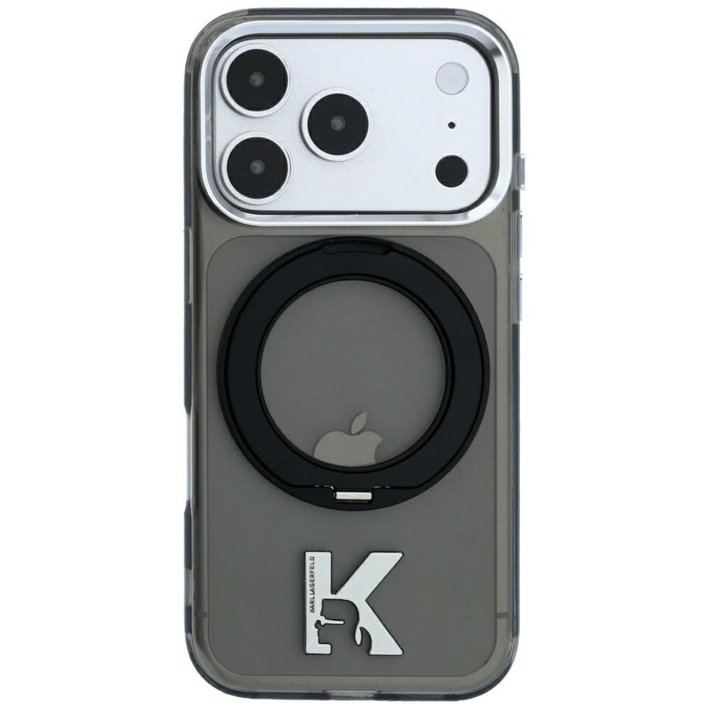 Karl Lagerfeld IML Ring Stand 360 Kameo metāla MagSafe apvalks iPhone 18 Pro Max / 17 Pro Max, melns