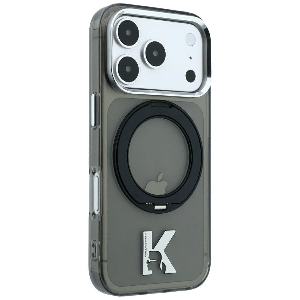 Karl Lagerfeld IML Ring Stand 360 Kameo metāla MagSafe apvalks iPhone 18 Pro Max / 17 Pro Max, melns