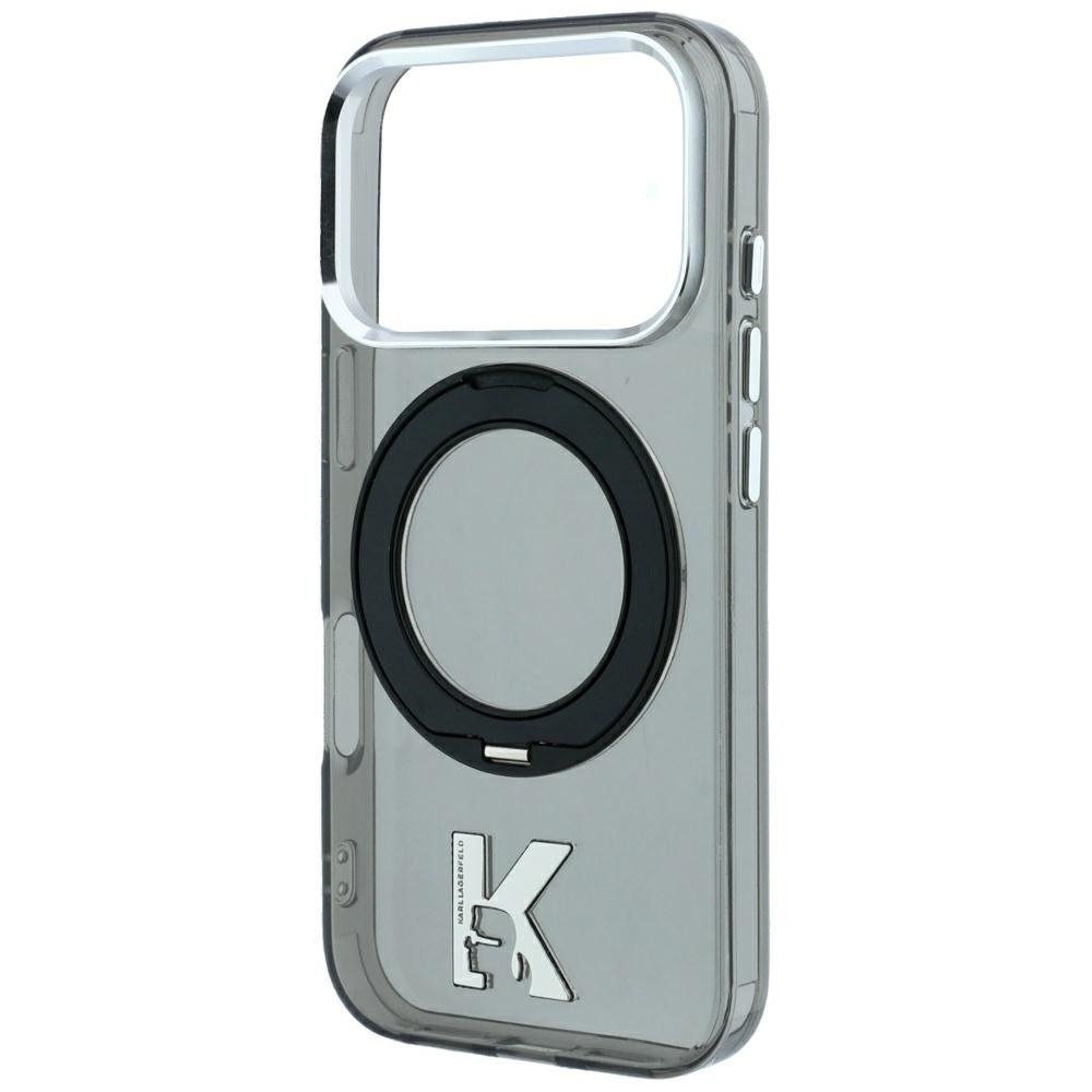 Karl Lagerfeld IML Ring Stand 360 Kameo metāla MagSafe apvalks iPhone 18 Pro Max / 17 Pro Max, melns