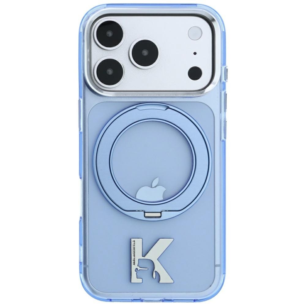 Karl Lagerfeld IML Ring Stand 360 Kameo metāla MagSafe apvalks iPhone 18 Pro / 17 Pro, zils