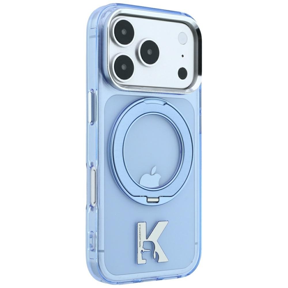 Karl Lagerfeld IML Ring Stand 360 Kameo metāla MagSafe apvalks iPhone 18 Pro / 17 Pro, zils
