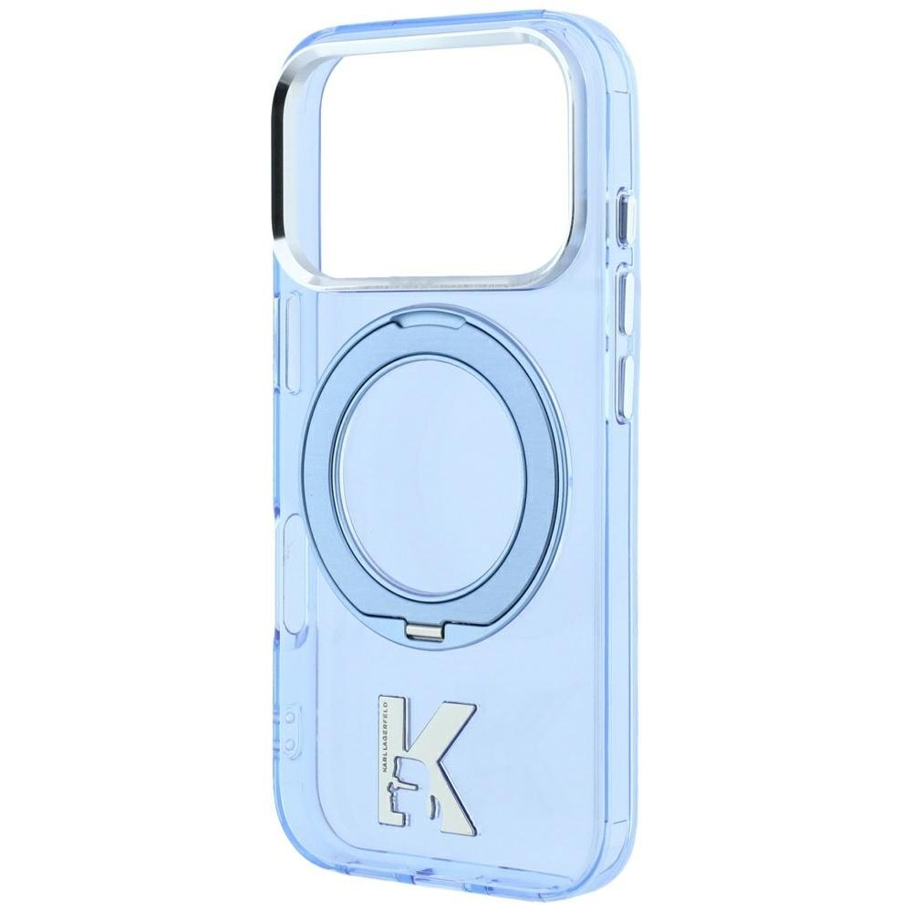 Karl Lagerfeld IML Ring Stand 360 Kameo metāla MagSafe apvalks iPhone 18 Pro / 17 Pro, zils