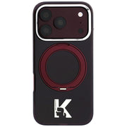 Karl Lagerfeld IML Ring Stand 360 Kameo metāla MagSafe apvalks iPhone 18 Pro / 17 Pro, bordo krāsā