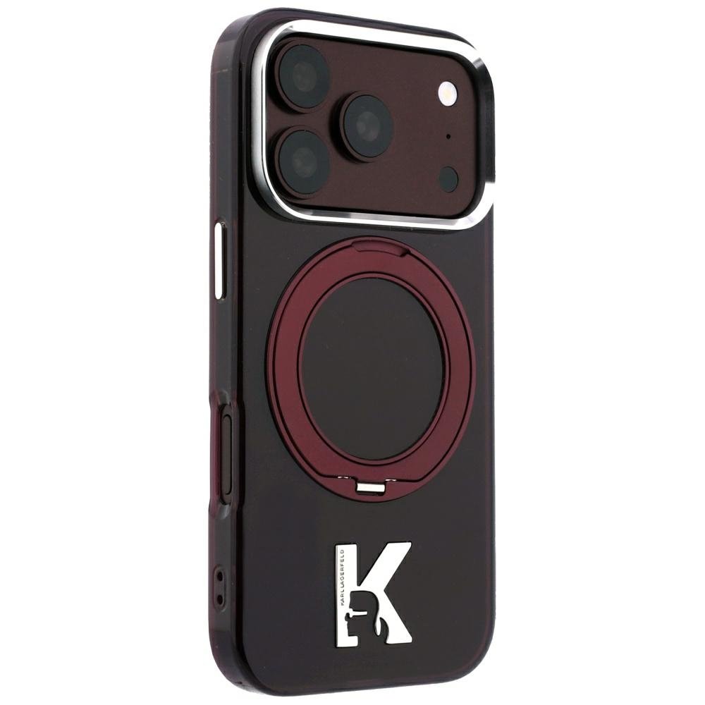 Karl Lagerfeld IML Ring Stand 360 Kameo metāla MagSafe apvalks iPhone 18 Pro / 17 Pro, bordo krāsā