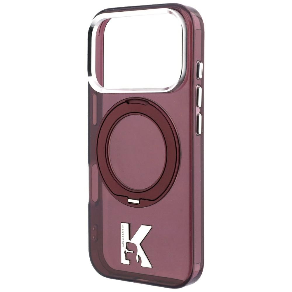 Karl Lagerfeld IML Ring Stand 360 Kameo metāla MagSafe apvalks iPhone 18 Pro Max / 17 Pro Max, bordo krāsā