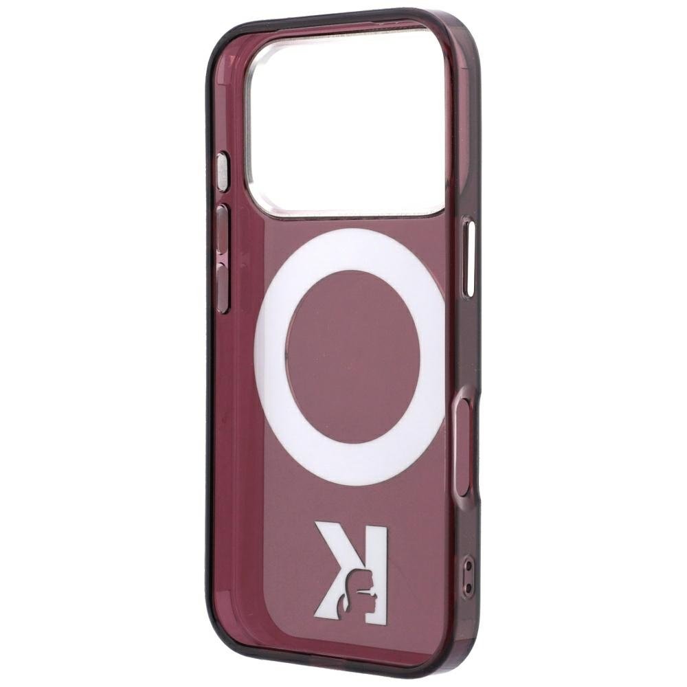 Karl Lagerfeld IML Ring Stand 360 Kameo metāla MagSafe apvalks iPhone 18 Pro Max / 17 Pro Max, bordo krāsā