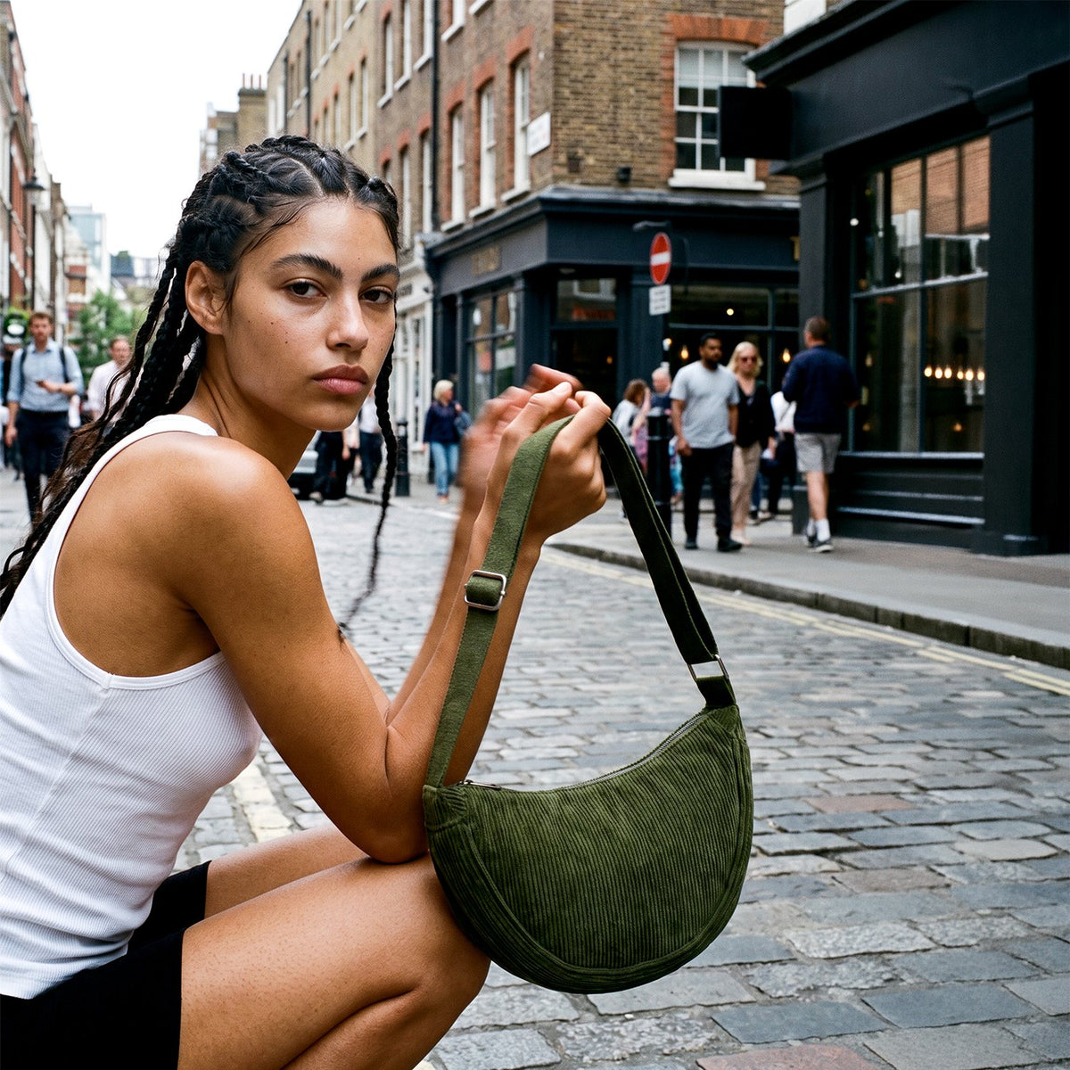 Universālā velveta „Moon Bag“ soma, zaļa
