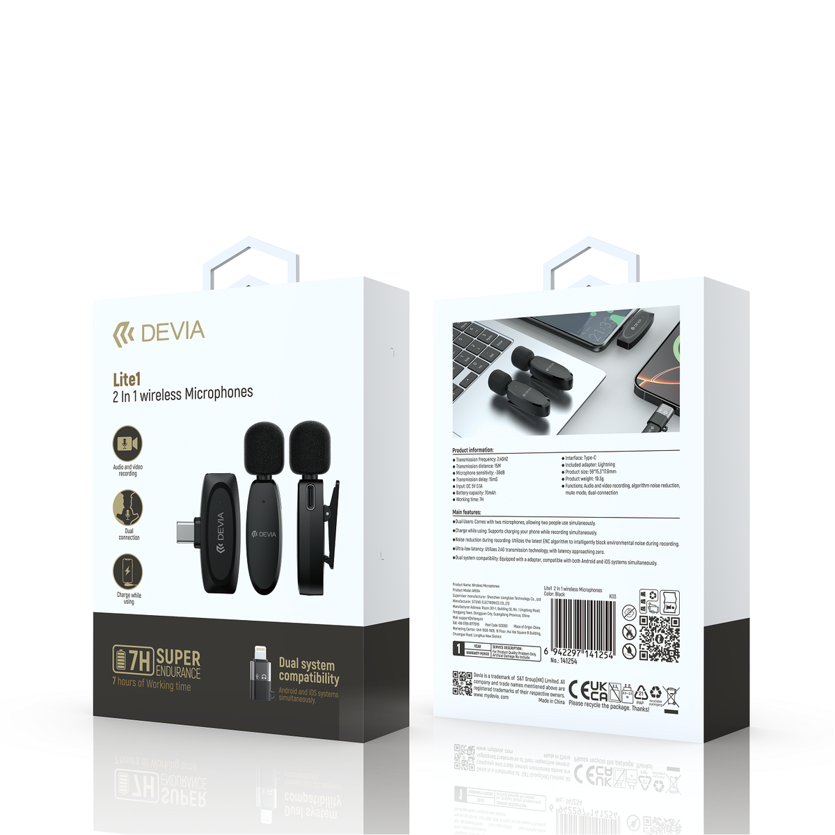 Devia mikrofons viedtālrunim Lite 1 USB-C 2-in-1, melns