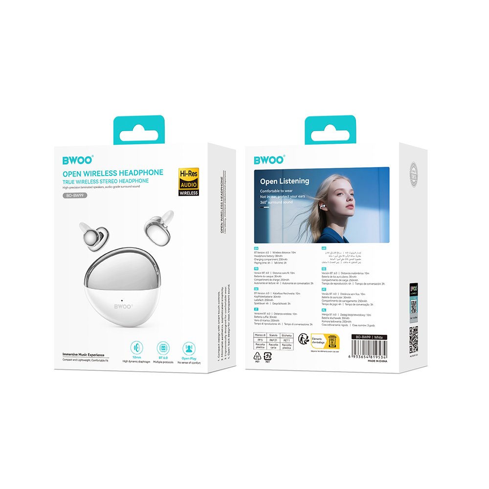 BWOO Wireless Headphone TWS BO-BW99WH BT 5.4 grey