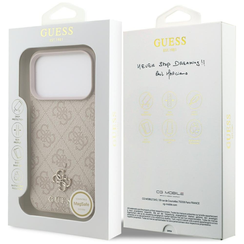 Guess 4G Small Classic Logo MagSafe vāciņš iPhone 18 Pro / 17 Pro, rozā krāsā