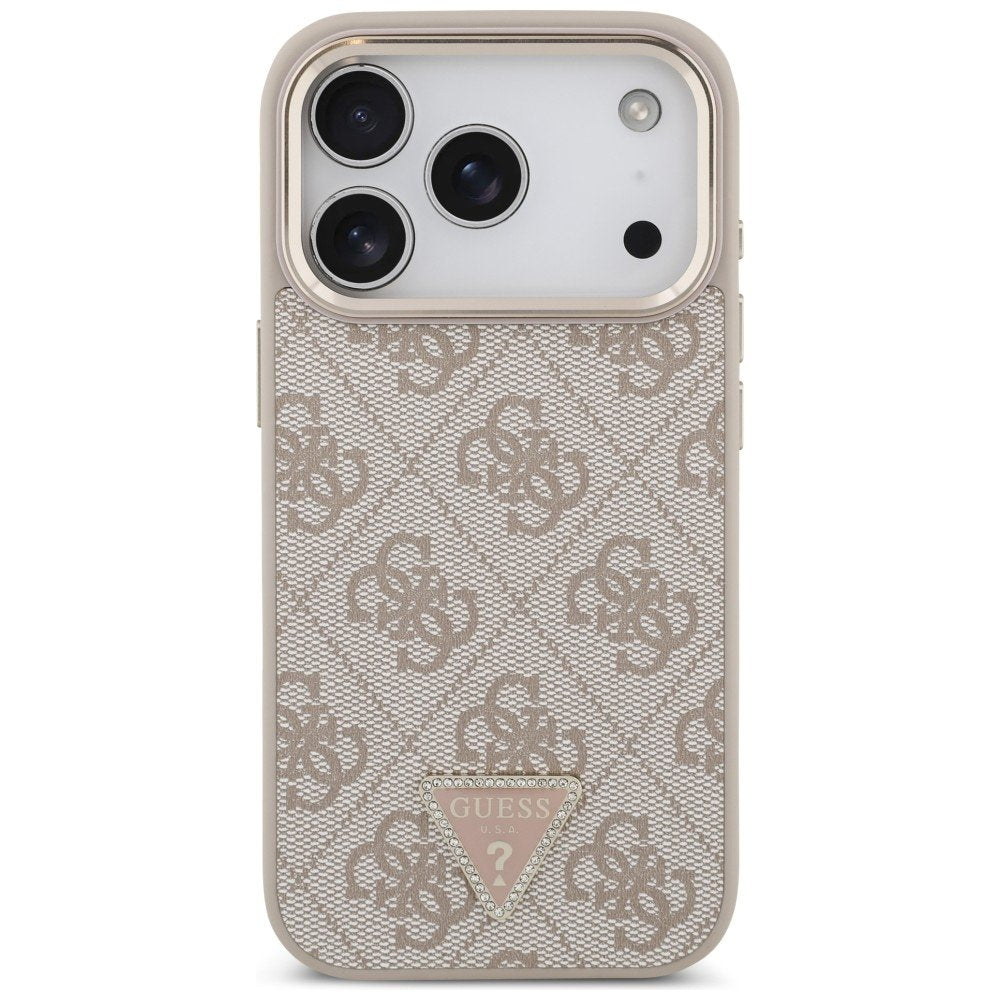 Guess 4G trīsstūra logotipa MagSafe vāciņš iPhone 18 Pro / 17 Pro, rozā zelta krāsā