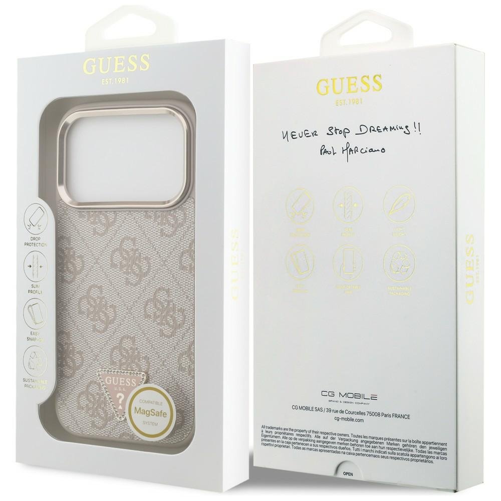 Guess 4G trīsstūra logotipa MagSafe vāciņš iPhone 18 Pro / 17 Pro, rozā zelta krāsā