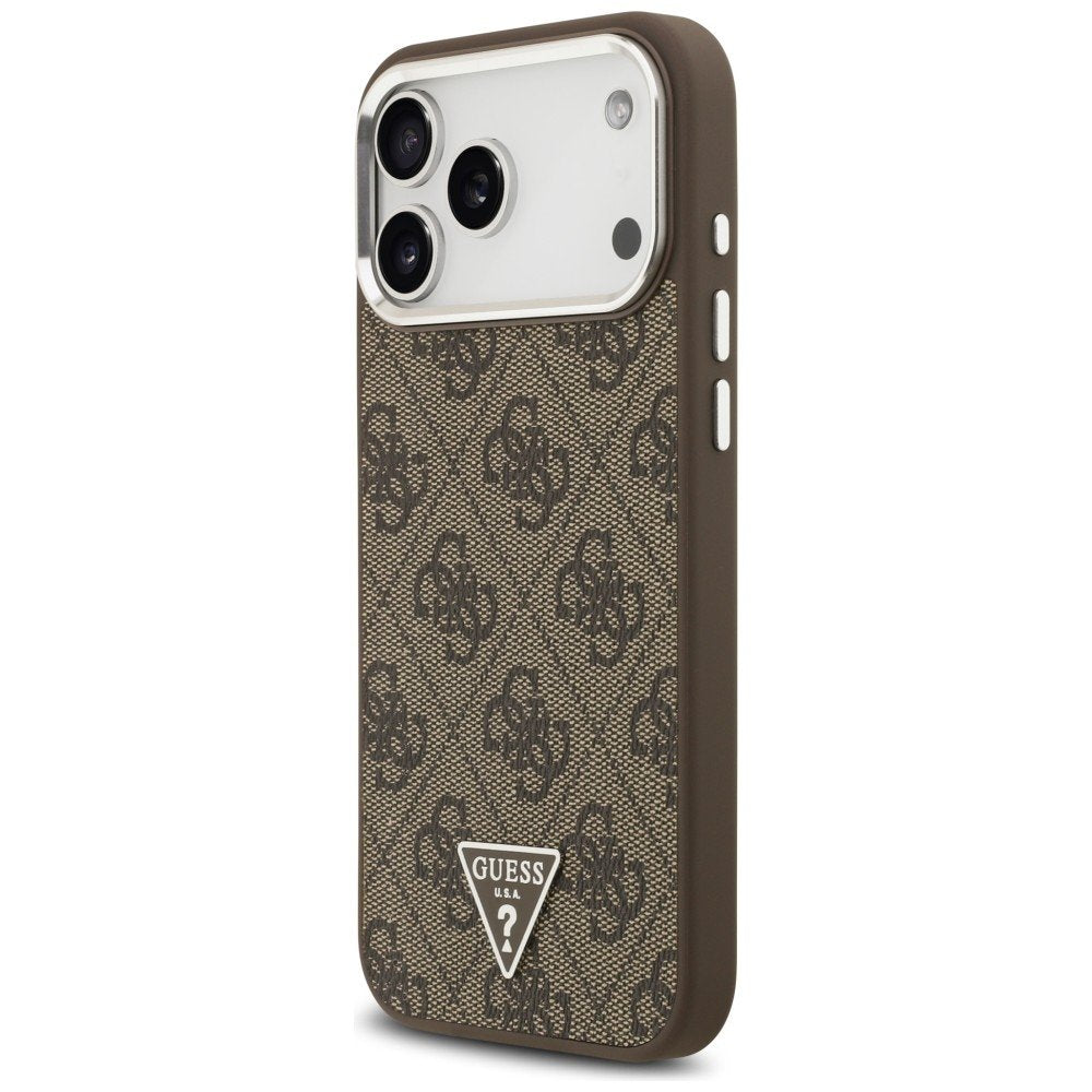Guess 4G trīsstūra logotipa MagSafe vāciņš iPhone 18 Pro Max / 17 Pro Max, brūns un sudraba krāsā