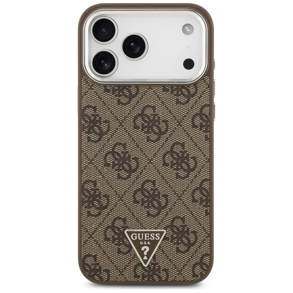 Guess 4G trīsstūra logotipa MagSafe vāciņš iPhone 18 Pro Max / 17 Pro Max, brūns un sudraba krāsā