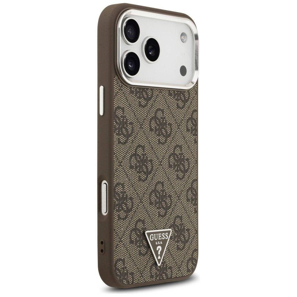 Guess 4G trīsstūra logotipa MagSafe vāciņš iPhone 18 Pro Max / 17 Pro Max, brūns un sudraba krāsā