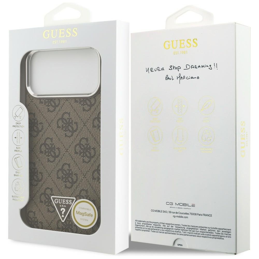 Guess 4G trīsstūra logotipa MagSafe vāciņš iPhone 18 Pro Max / 17 Pro Max, brūns un sudraba krāsā