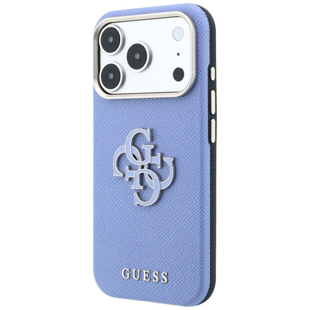 Guess vāciņš ar graudainu tekstūru un lielu logotipu no sveķiem iPhone 18 Pro / 17 Pro, zils
