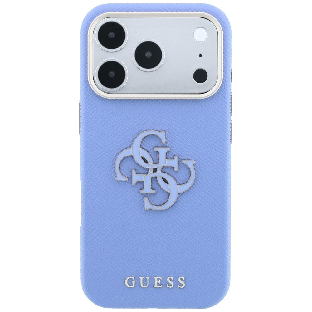 Guess vāciņš ar graudainu tekstūru un lielu logotipu no sveķiem iPhone 18 Pro / 17 Pro, zils