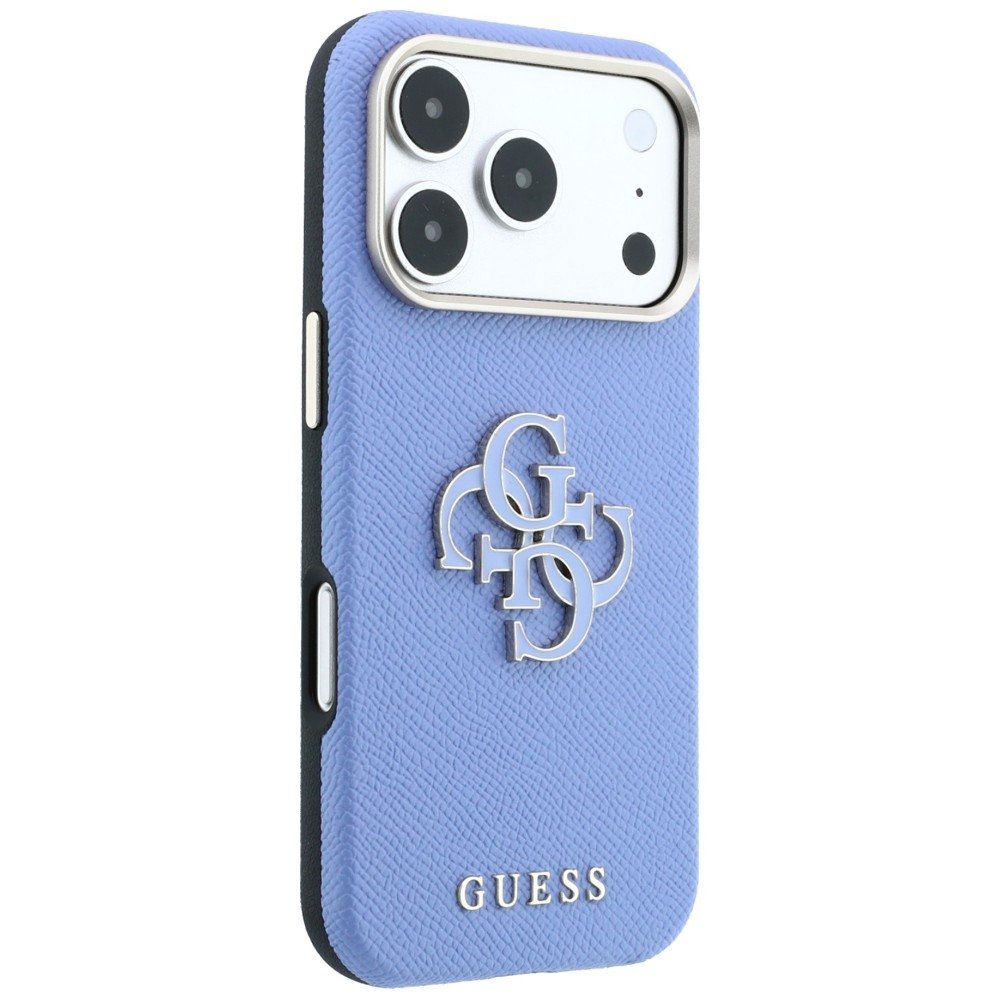 Guess vāciņš ar graudainu tekstūru un lielu logotipu no sveķiem iPhone 18 Pro / 17 Pro, zils