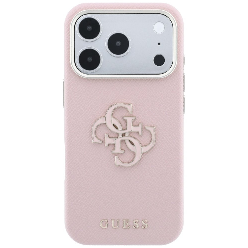 Guess vāciņš ar teksturētu virsmu un lielu logotipu no sveķiem iPhone 18 Pro Max / 17 Pro Max, rozā krāsā